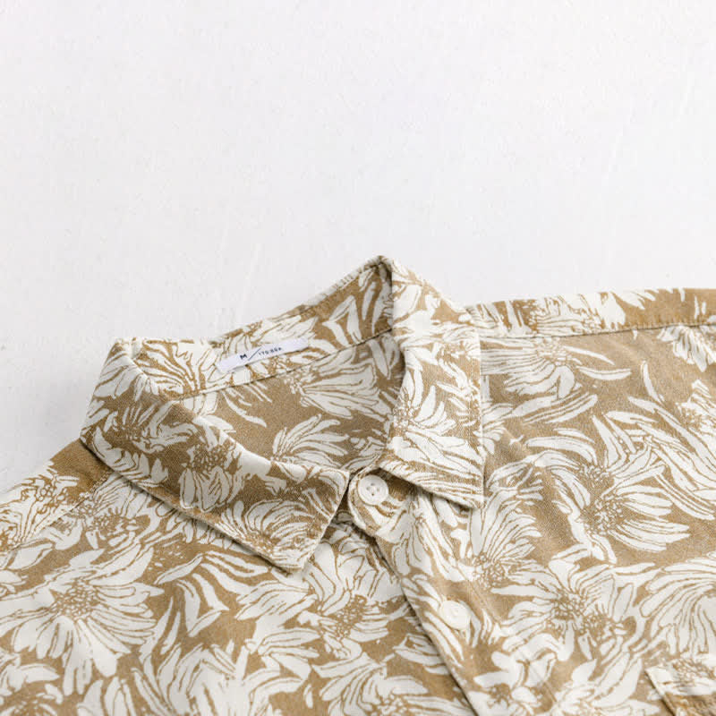 Nimara Ritual Summer Casual Button-Up Sunflower Floral Men's Short Sleeve Shirts With Patch Pocket