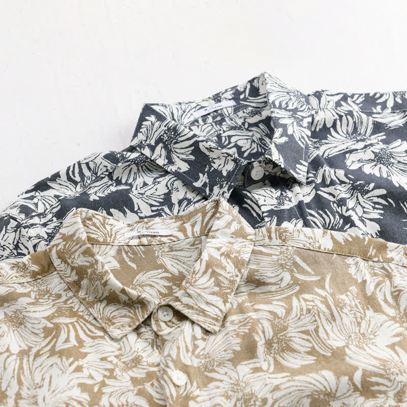 Nimara Ritual Summer Casual Button-Up Sunflower Floral Men's Short Sleeve Shirts With Patch Pocket