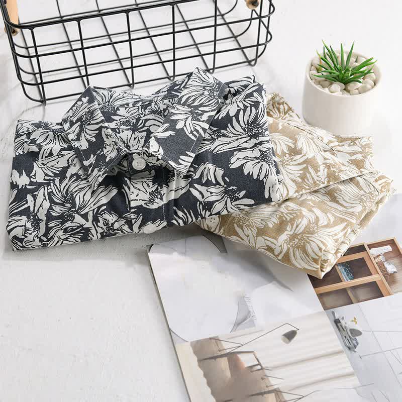 Nimara Ritual Summer Casual Button-Up Sunflower Floral Men's Short Sleeve Shirts With Patch Pocket
