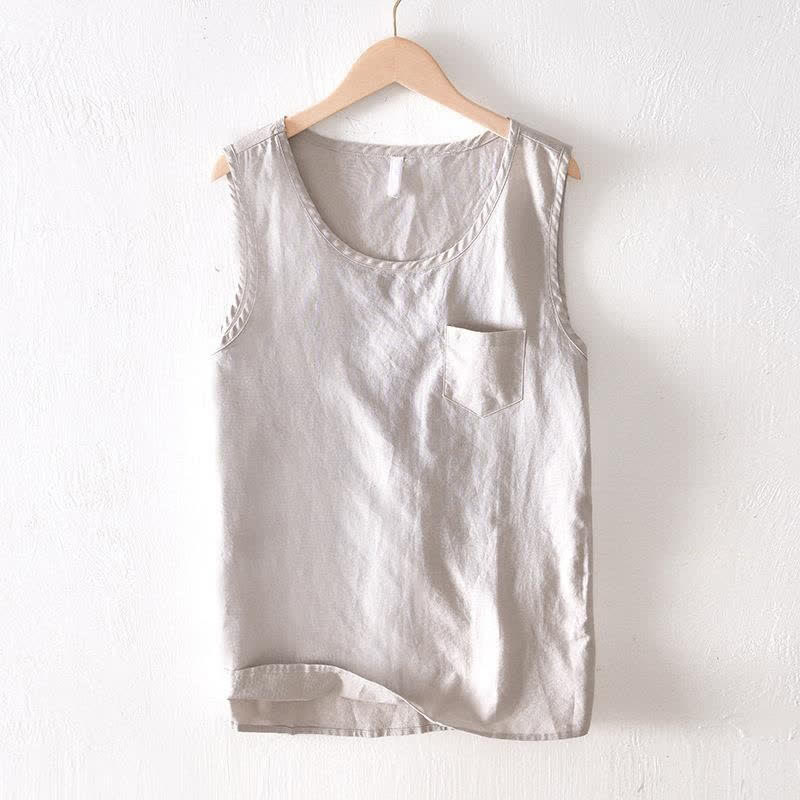Nimara Ritual Summer Casual Minimalist Solid Tank Top Men's Sleeveless T-Shirts With Patch Pocket