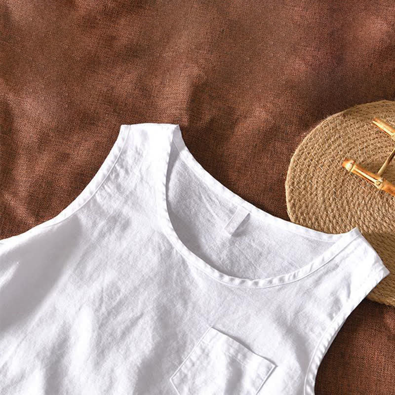 Nimara Ritual Summer Casual Minimalist Solid Tank Top Men's Sleeveless T-Shirts With Patch Pocket