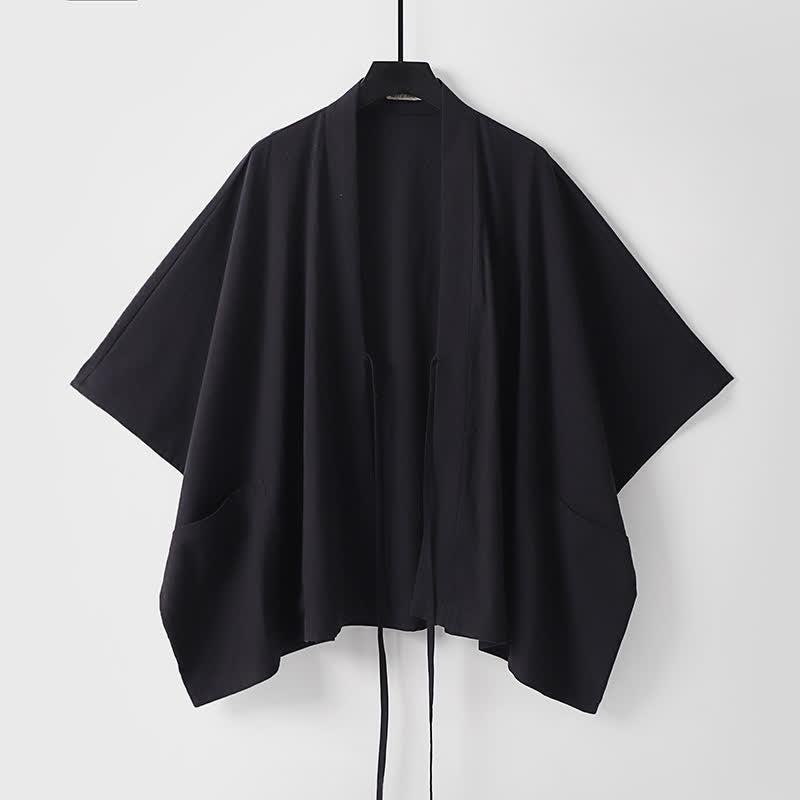 Nimara Ritual Summer Minimalist Drawstring Lace-up Solid Short Sleeve Men's Kimono With Pockets