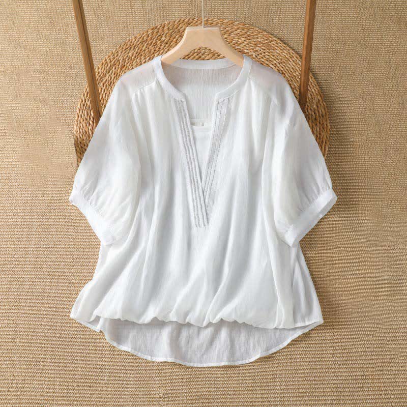 Nimara Ritual Summer Casual Simple Solid V-Neck Lines Women's Short Sleeve T-Shirts