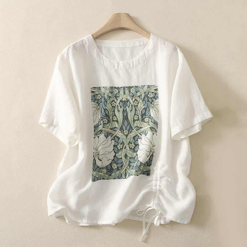 Nimara Ritual Summer Casual Vintage Drawstring Abstract Flowers Print Women's Short Sleeve T-Shirts