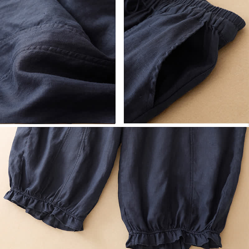 Nimara Ritual Summer Casual Drawstring Solid Ruffle Hem Cropped Pants Women's Harem Pants With Pocket