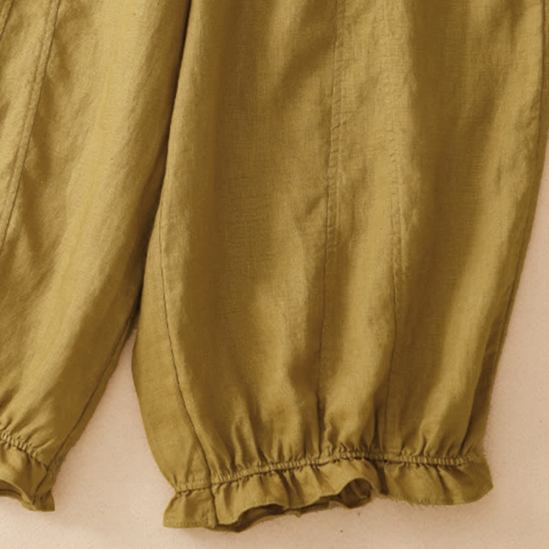 Nimara Ritual Summer Casual Drawstring Solid Ruffle Hem Cropped Pants Women's Harem Pants With Pocket