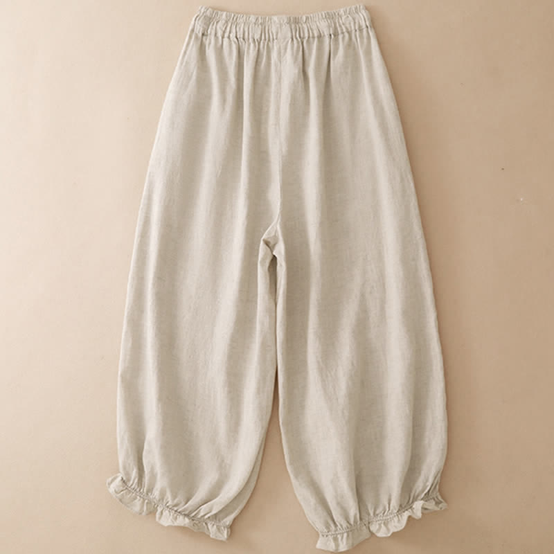 Nimara Ritual Summer Casual Drawstring Solid Ruffle Hem Cropped Pants Women's Harem Pants With Pocket