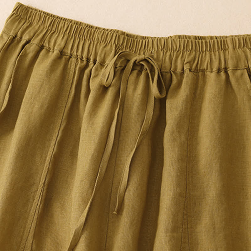 Nimara Ritual Summer Casual Drawstring Solid Ruffle Hem Cropped Pants Women's Harem Pants With Pocket