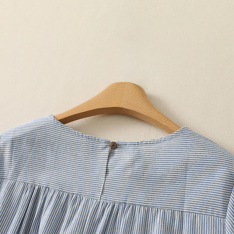 Nimara Ritual Summer Casual Simple Side Slit Striped Women's Short Sleeve Dresses With Pocket