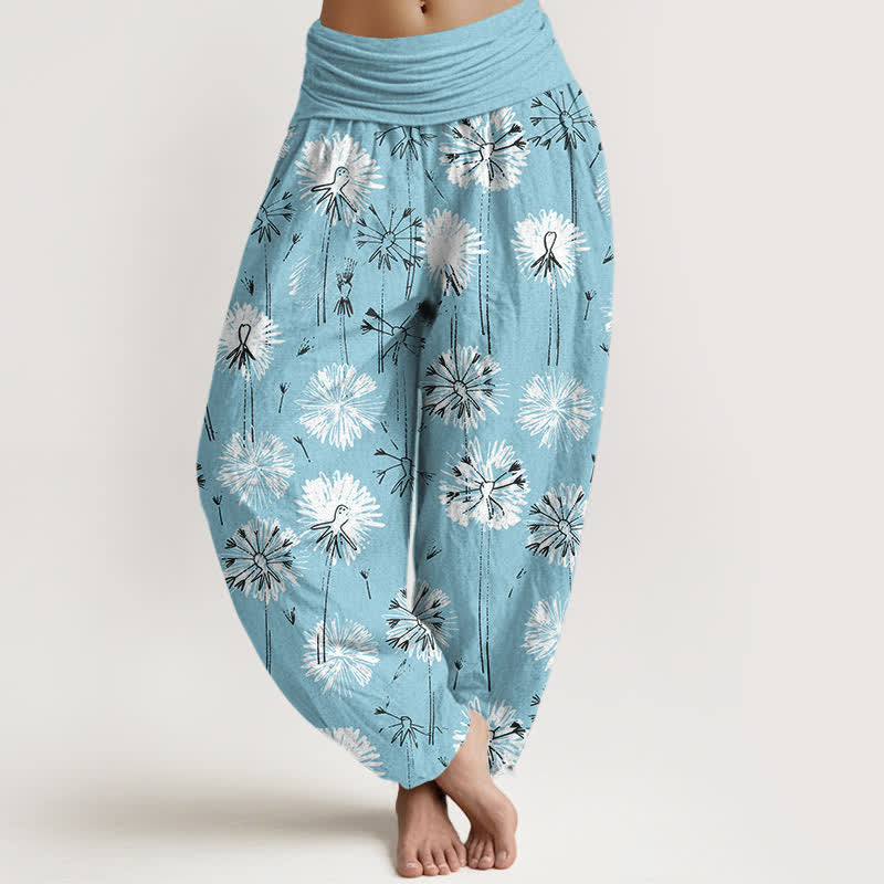 Nimara Ritual Pure Cotton Dandelion Burst Pattern Women's Elastic Waist Harem Pants