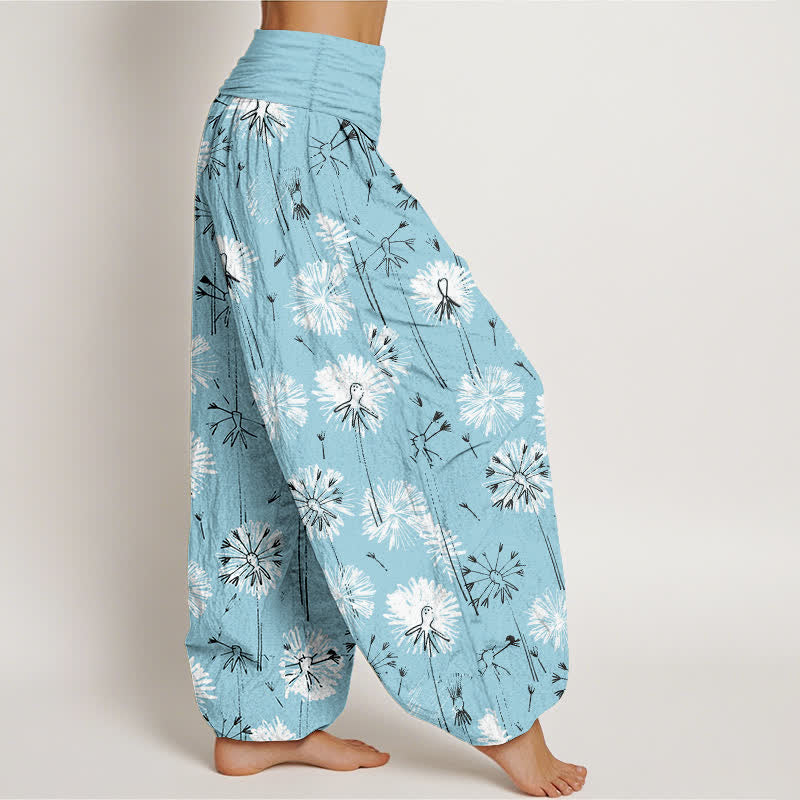 Nimara Ritual Pure Cotton Dandelion Burst Pattern Women's Elastic Waist Harem Pants