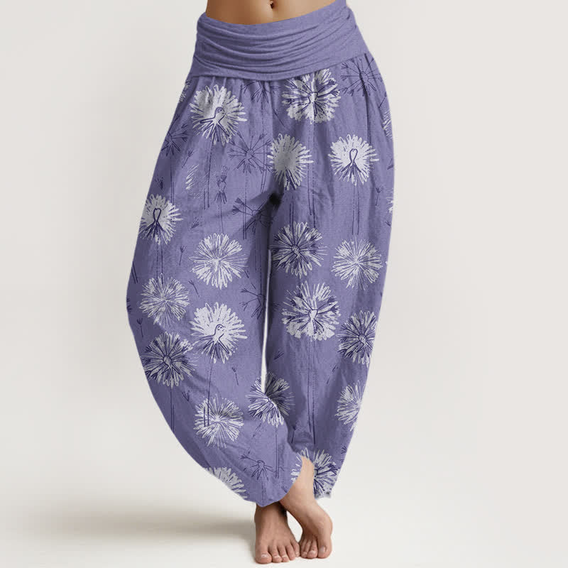 Nimara Ritual Pure Cotton Dandelion Burst Pattern Women's Elastic Waist Harem Pants