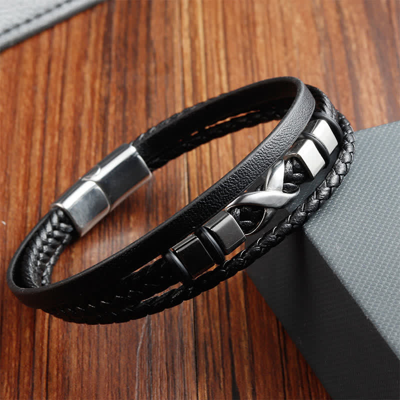 Nimara Ritual Black Leather Titanium Steel Braided Strength Mens Bracelet