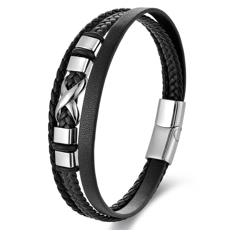 Nimara Ritual Black Leather Titanium Steel Braided Strength Mens Bracelet