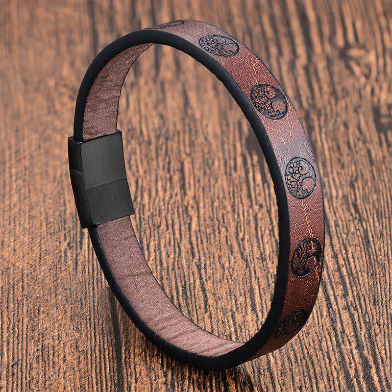 Nimara Ritual Braided Leather Titanium Steel Tree Of Life Connection Wrap Bracelet