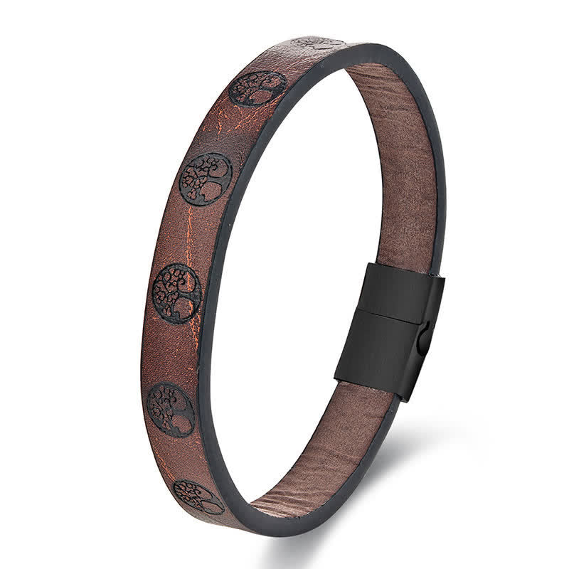 Nimara Ritual Braided Leather Titanium Steel Tree Of Life Connection Wrap Bracelet