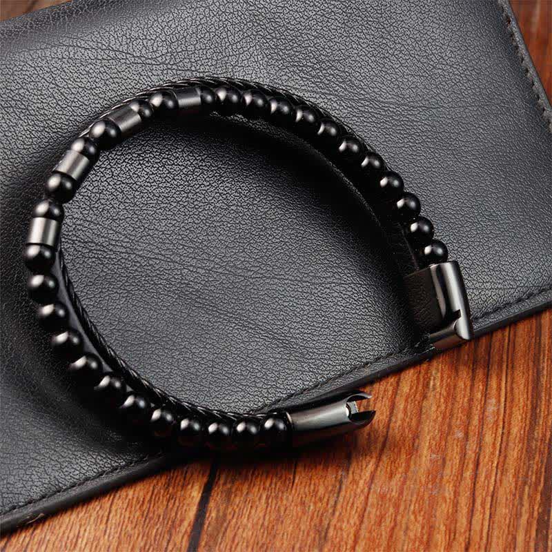 Nimara Ritual Black Leather Strength Braided Double Layer Bracelet