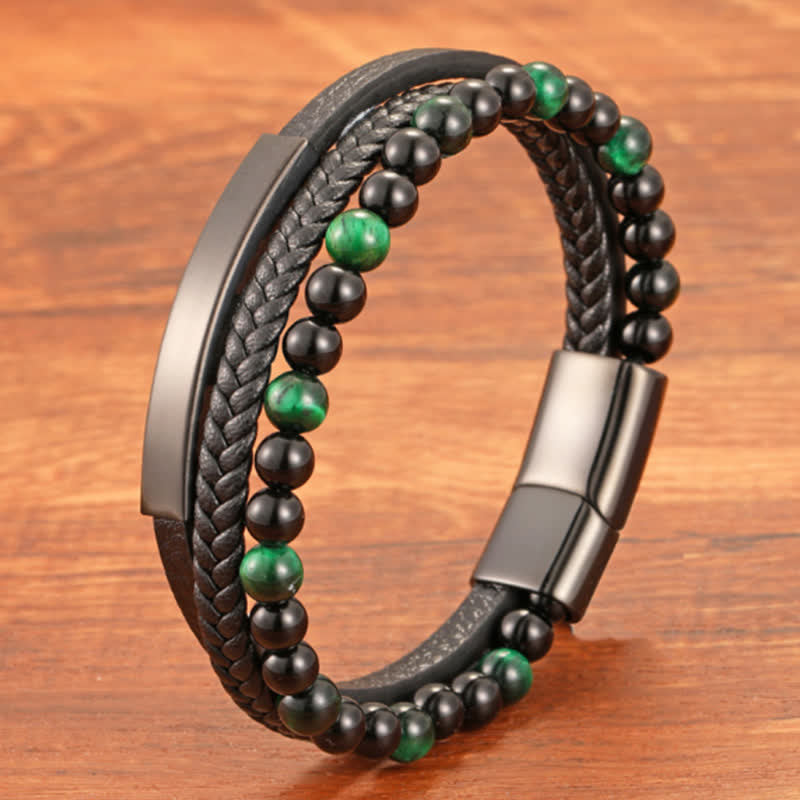 Nimara Ritual Braided Leather Tiger Eye Strength Multi Layer Bracelet