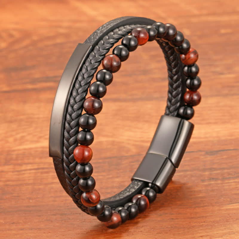 Nimara Ritual Braided Leather Tiger Eye Strength Multi Layer Bracelet