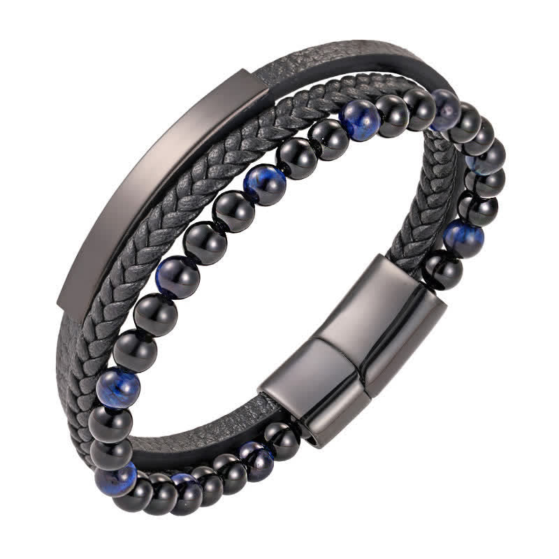 Nimara Ritual Braided Leather Tiger Eye Strength Multi Layer Bracelet