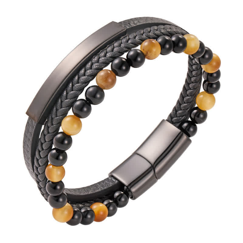 Nimara Ritual Braided Leather Tiger Eye Strength Multi Layer Bracelet