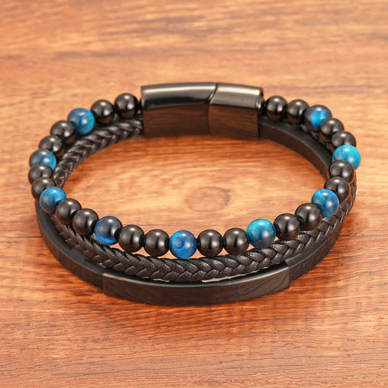 Nimara Ritual Braided Leather Tiger Eye Strength Multi Layer Bracelet