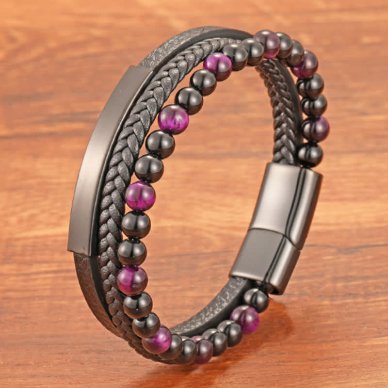 Nimara Ritual Braided Leather Tiger Eye Strength Multi Layer Bracelet