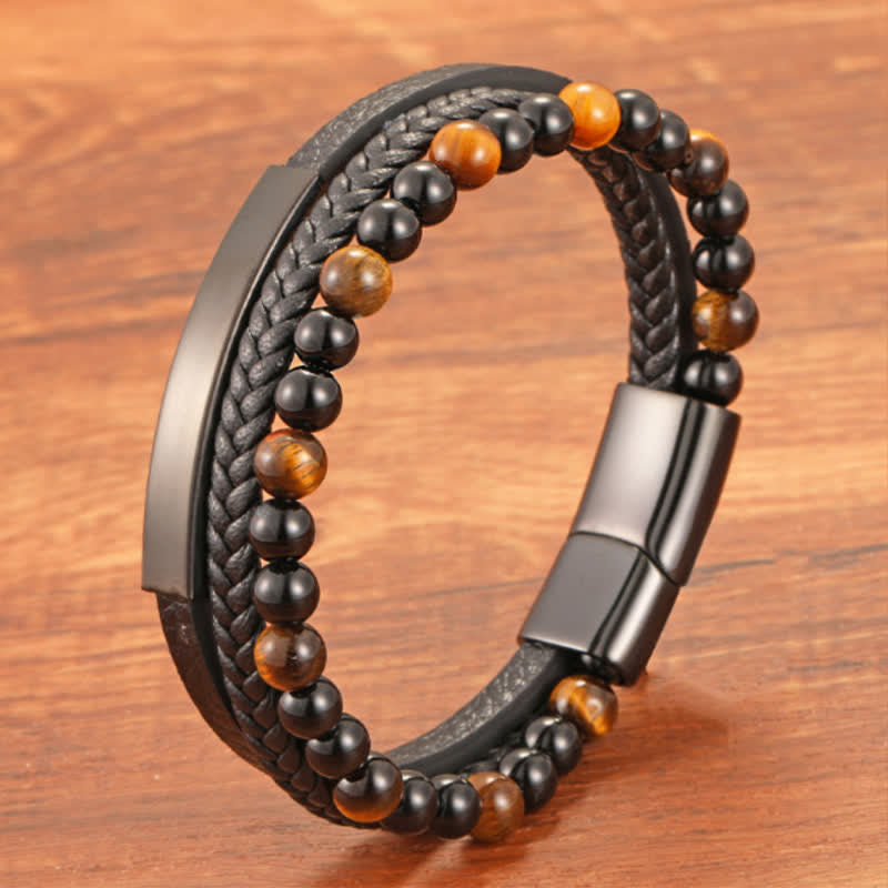 Nimara Ritual Braided Leather Tiger Eye Strength Multi Layer Bracelet