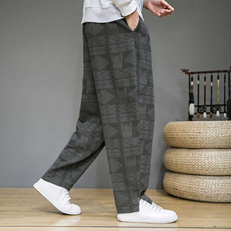Nimara Ritual Spring Summer Casual Vintage Geometric Long Pants Men's Straight Leg Pants With Pockets