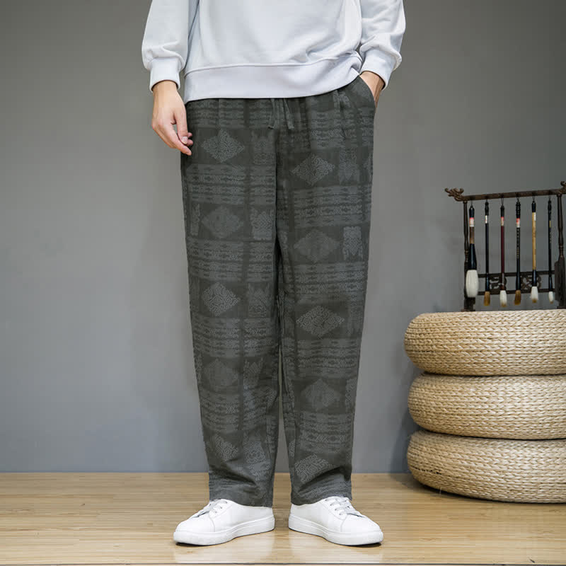 Nimara Ritual Spring Summer Casual Vintage Geometric Long Pants Men's Straight Leg Pants With Pockets