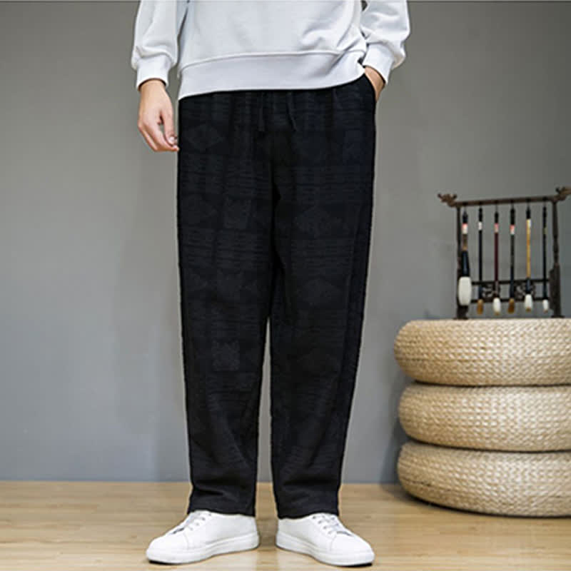 Nimara Ritual Spring Summer Casual Vintage Geometric Long Pants Men's Straight Leg Pants With Pockets