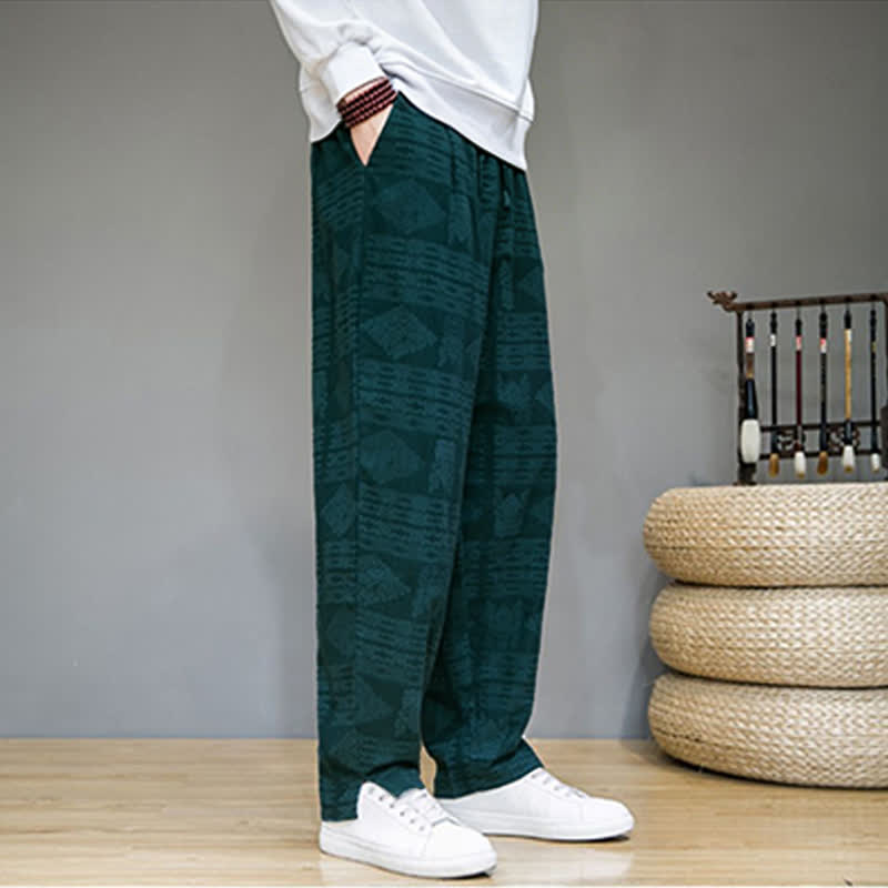 Nimara Ritual Spring Summer Casual Vintage Geometric Long Pants Men's Straight Leg Pants With Pockets