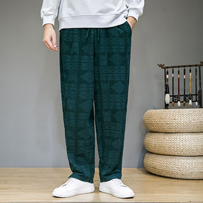 Nimara Ritual Spring Summer Casual Vintage Geometric Long Pants Men's Straight Leg Pants With Pockets