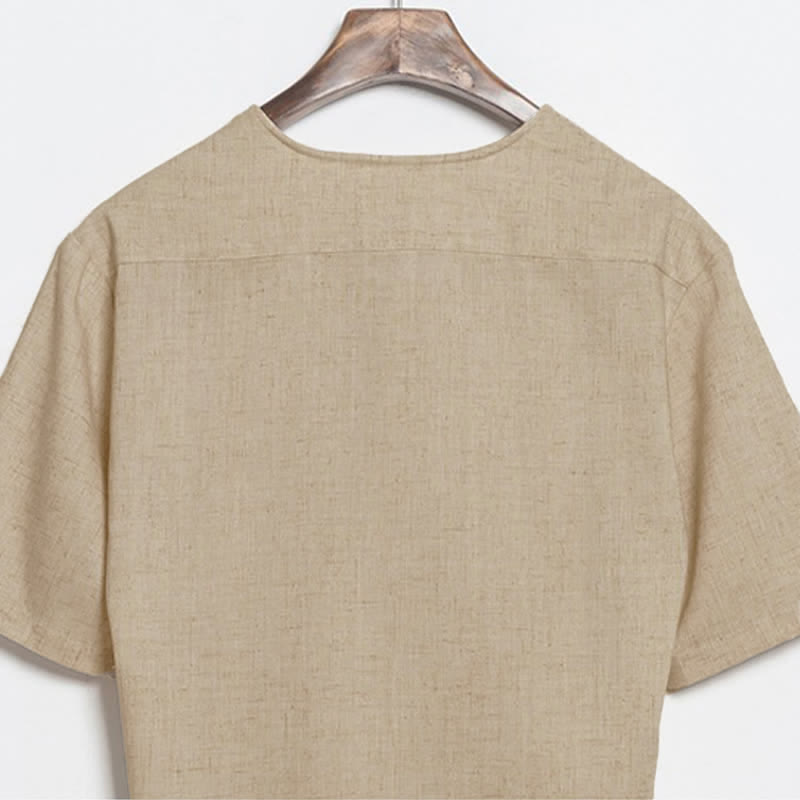 Nimara Ritual Summer Casual Tang Style Frog Button Solid Men's Short Sleeve Shirts
