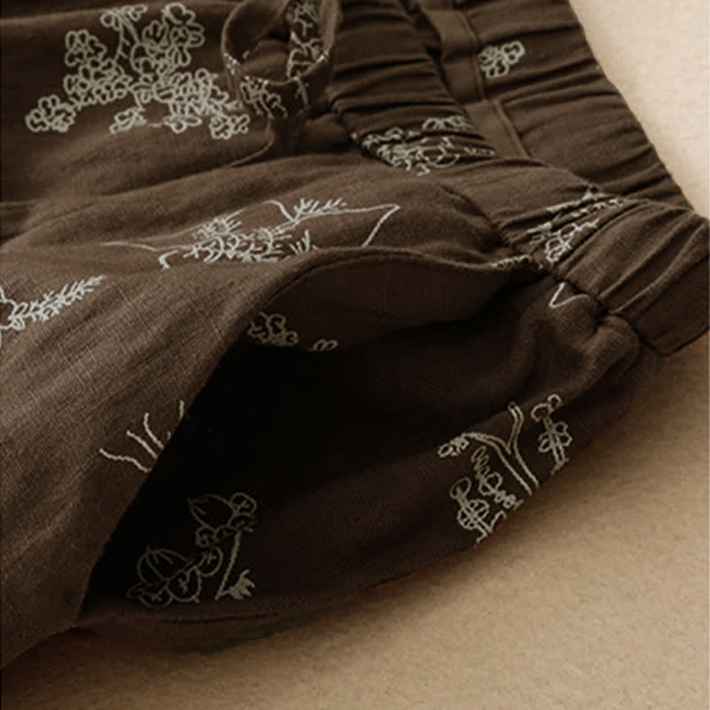 Nimara Ritual Summer Casual Vintage Drawstring Floral Ankle Pants Women's Wide Leg Pants With Pocket