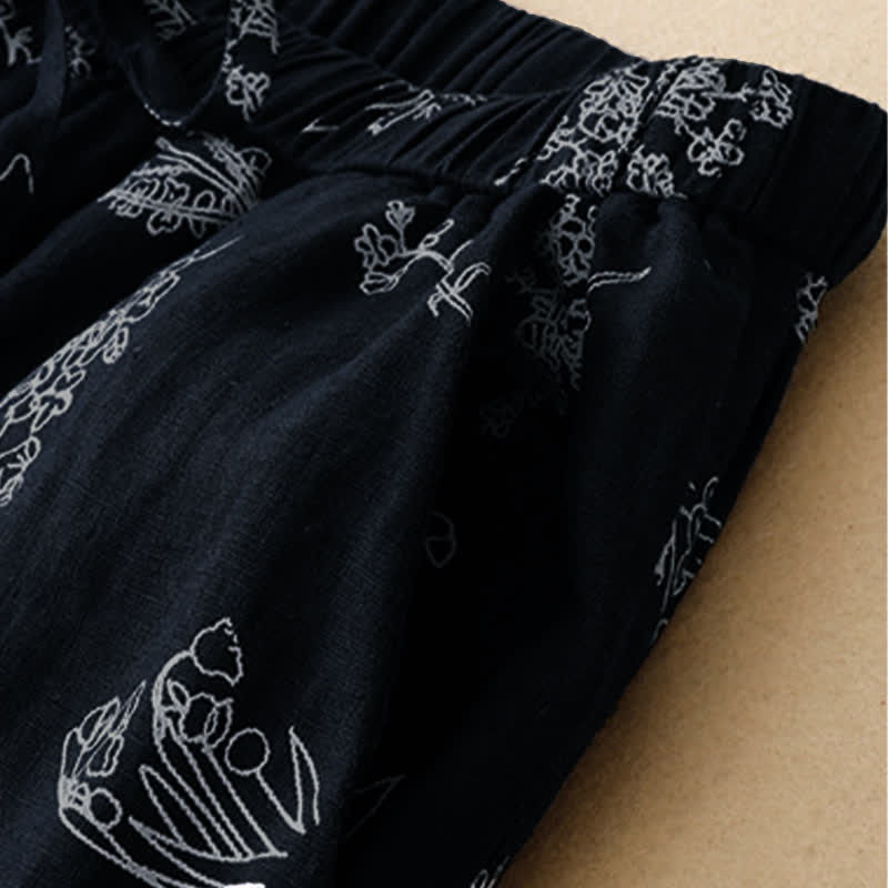 Nimara Ritual Summer Casual Vintage Drawstring Floral Ankle Pants Women's Wide Leg Pants With Pocket
