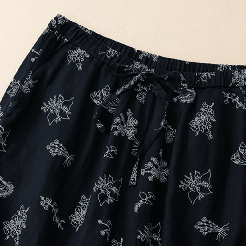 Nimara Ritual Summer Casual Vintage Drawstring Floral Ankle Pants Women's Wide Leg Pants With Pocket