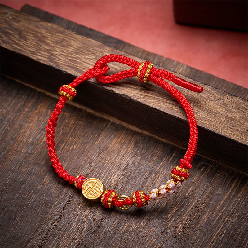 Nimara Ritual Fu Character Copper Coins Red String Blessing Bracelet
