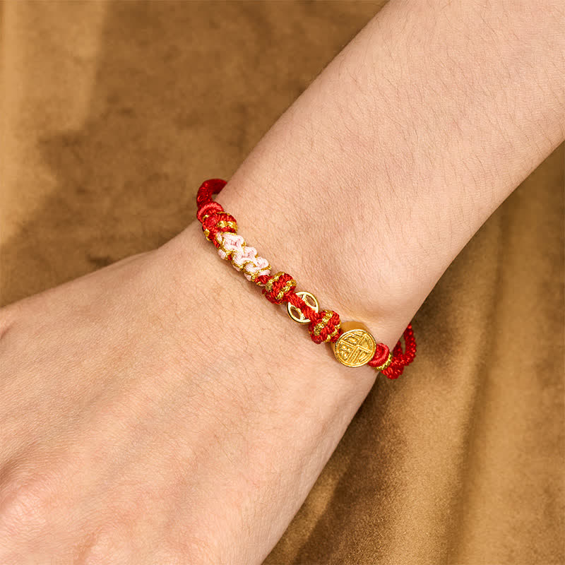 Nimara Ritual Fu Character Copper Coins Red String Blessing Bracelet
