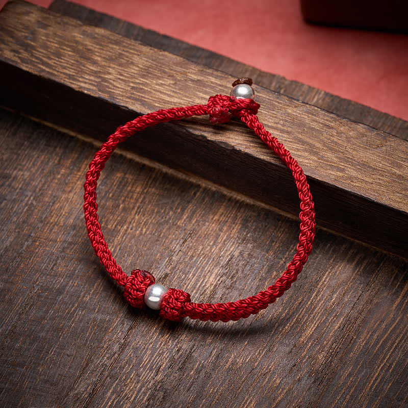 Nimara Ritual 925 Sterling Silver Bead Red String Blessing Braided Bracelet