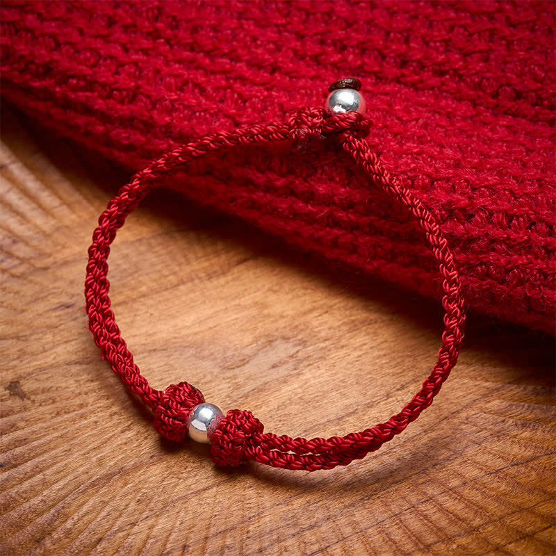 Nimara Ritual 925 Sterling Silver Bead Red String Blessing Braided Bracelet