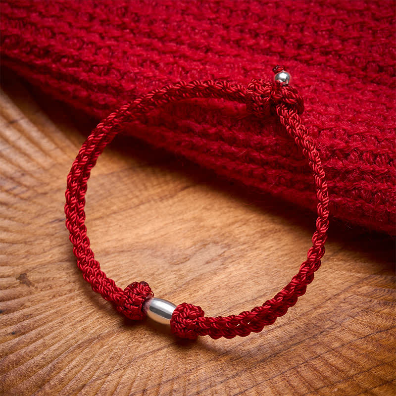 Nimara Ritual 925 Sterling Silver Olive-Shaped Bead Red String Blessing Bracelet