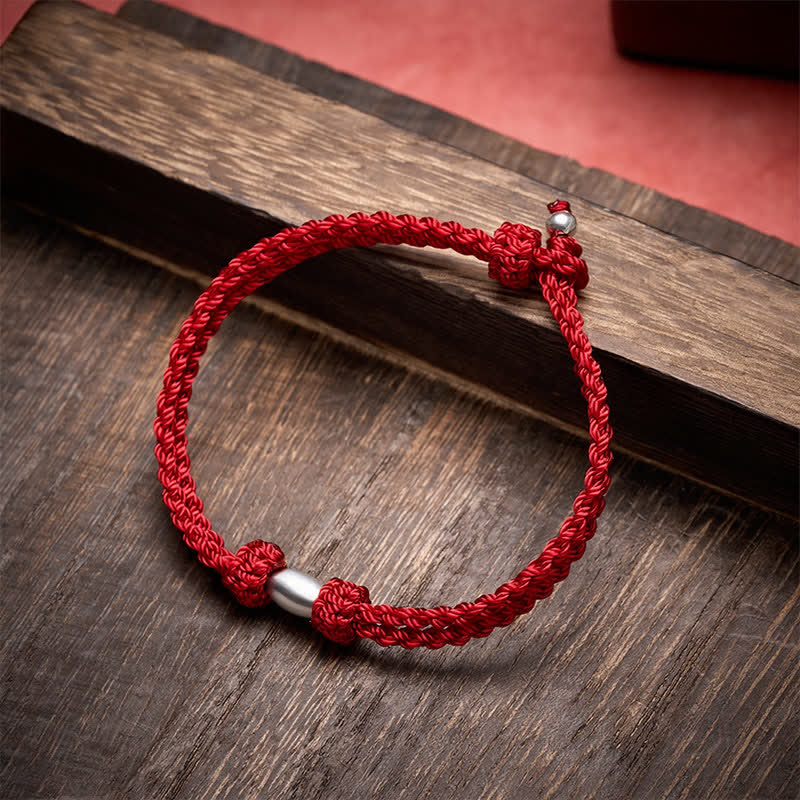 Nimara Ritual 925 Sterling Silver Olive-Shaped Bead Red String Blessing Bracelet