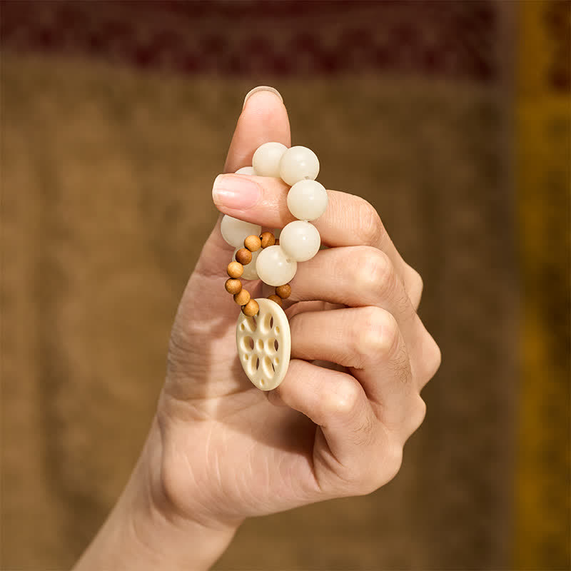 Nimara Ritual White Bodhi Seed Lotus Root Pendant Luck Tactile Meditation Beads Decorations