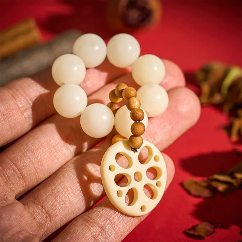 Nimara Ritual White Bodhi Seed Lotus Root Pendant Luck Tactile Meditation Beads Decorations