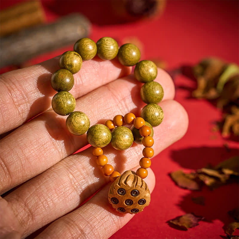 Nimara Ritual Green Sandalwood Lotus Pod Healing Hand-Polished Tactile Meditation Beads Decorations