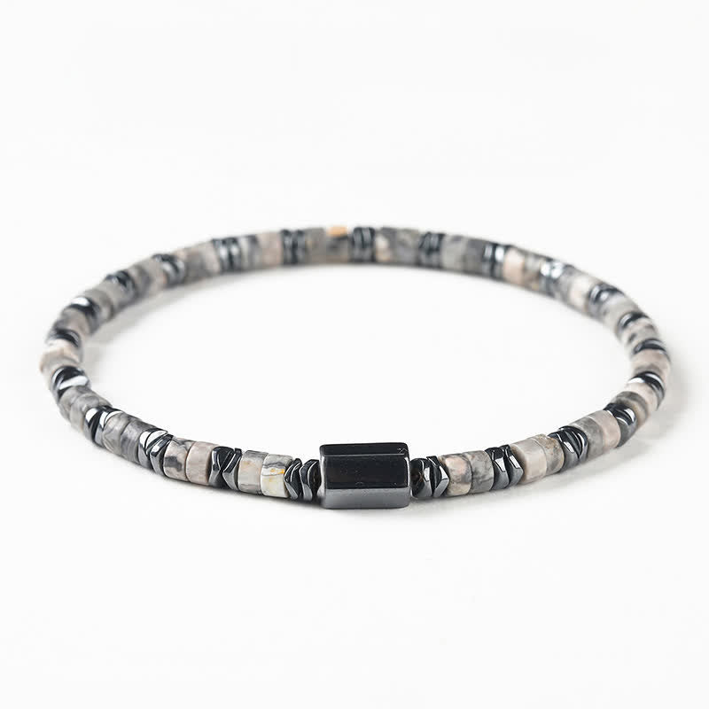 Harmony and Positivity Sodalite Hematite Cube Spacer Bracelet