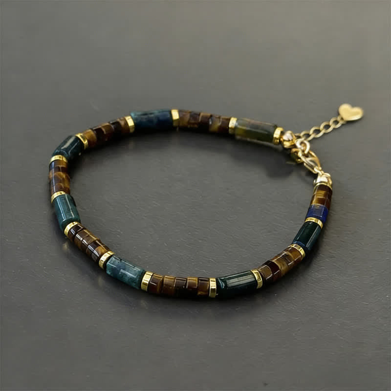 Nimara Ritual Lapis Lazuli Tiger Eye Cylindrical Bead Wisdom Bracelet