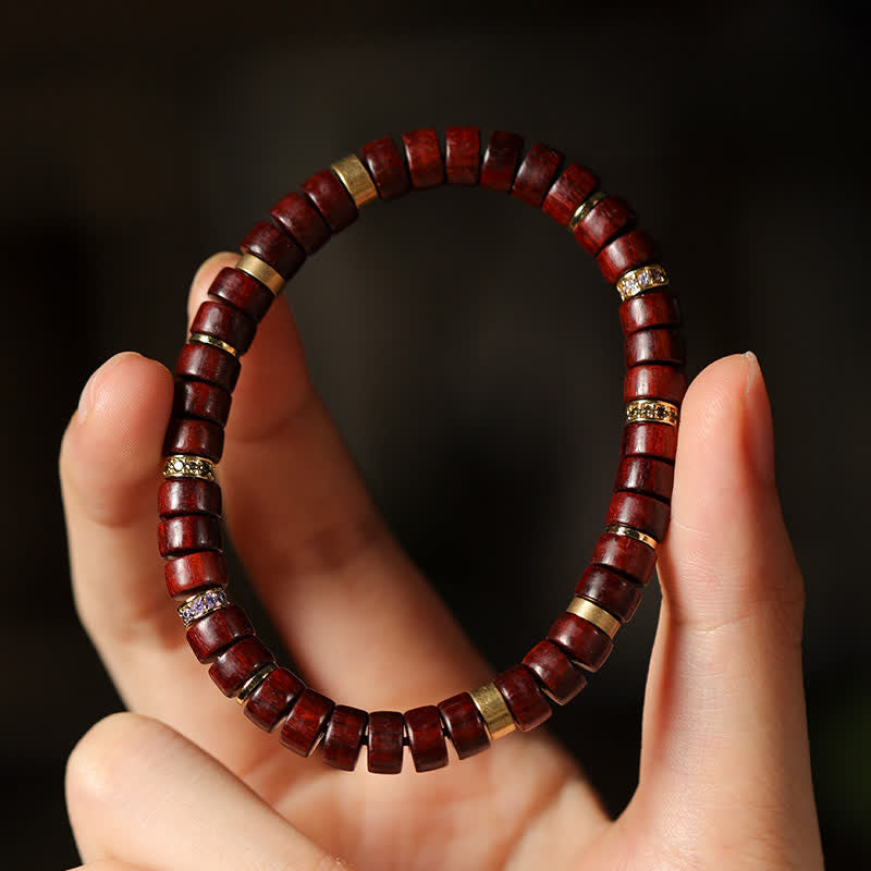 Nimara Ritual Red Rosewood Ebony Wood Grounding Barrel Bead Minimalist Bracelet