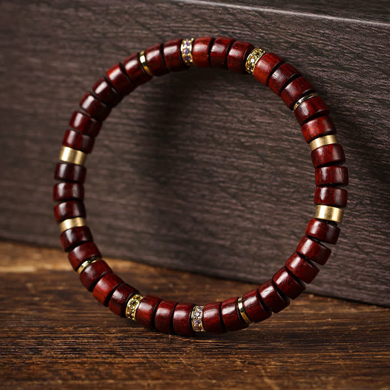 Nimara Ritual Red Rosewood Ebony Wood Grounding Barrel Bead Minimalist Bracelet